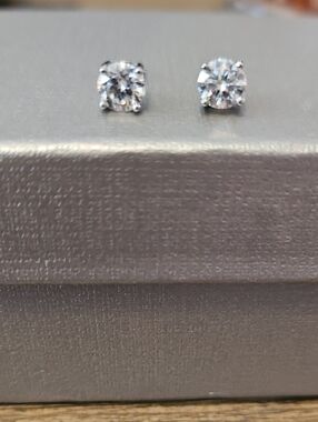 Certified Genuine Moissanite Stud Earrings In Sterling Silver